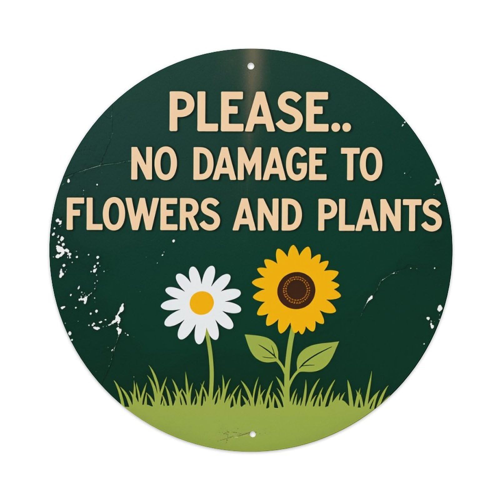 Please No Damage To Flowers And Plants Round Vintage Tin Sign,Retro Wall Art,Metal Poster for Home, Bar, Garage, Cafe, Rustic Indoor & Outdoor Decor, 8x8 Inches