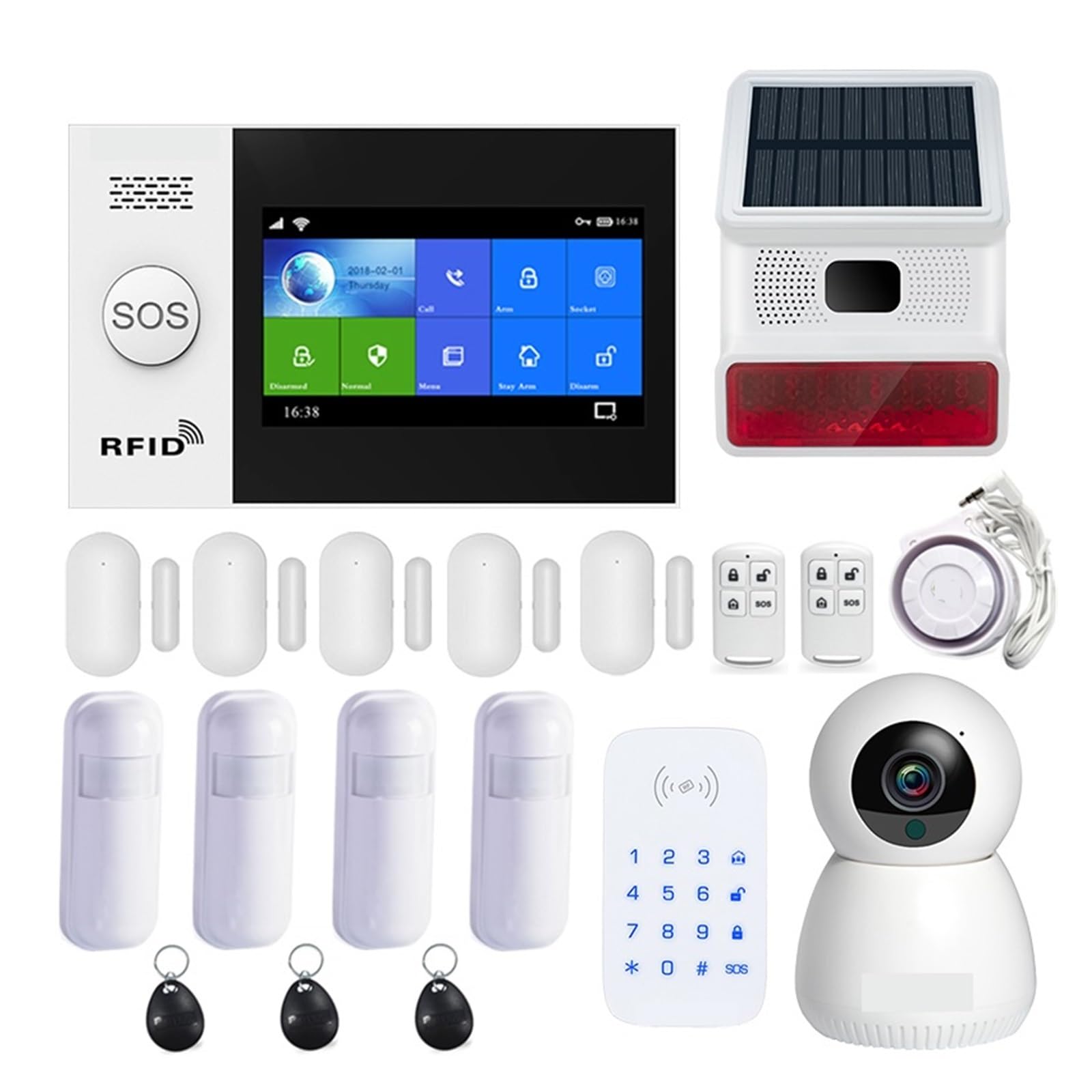 Sistema de Alarma, De Alarma Inteligente Seguridad For Hogar, 4G, gsm, Panel Pantalla Táctil, Kit Inalámbrico con Cámara, Sirena Solar, Sensor Movimiento Puerta(WiFi 4G Package C)