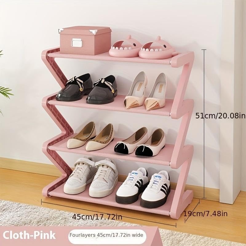 4 Layer Z Shaped Shoe Rack, Easy To Assemble Shoes Storage Rack, Stackable Home Organizer for Living Room, Dormitory, School (pink)
