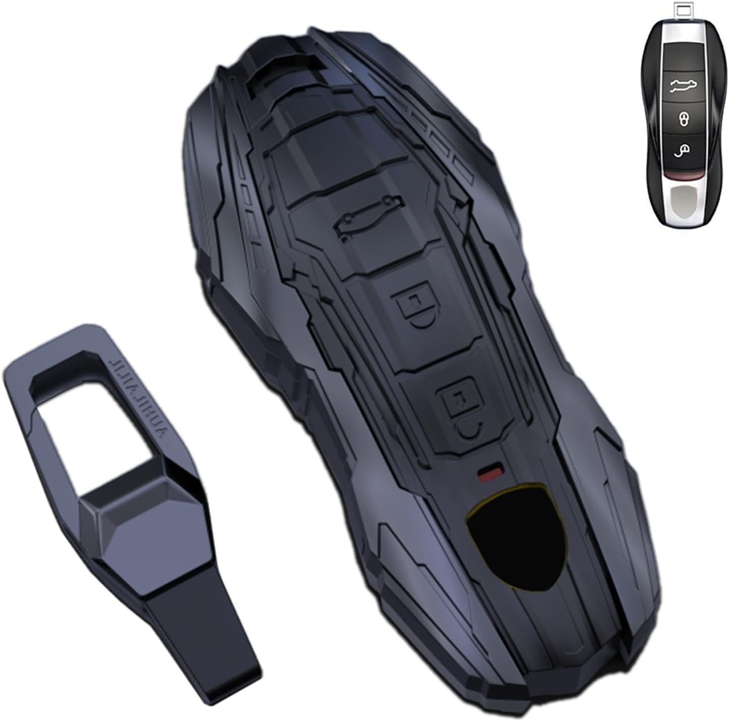 Zinc Alloy Metal Smart Key Fob Case Cover Holder Shell Compatible with Porsche Macan Cayenne Panamera 911 Boxster Cayman 718(Gray Square Buckle)