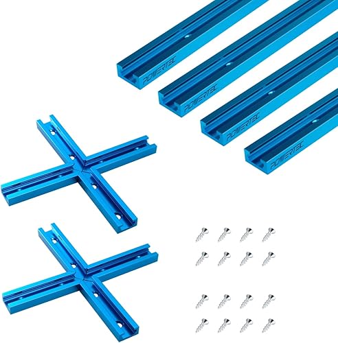 Miniatura 11 de POWERTEC 71169 Pista en T universal de 48 pulgadas con 2 abrazaderas de sujeción, azul anodizado