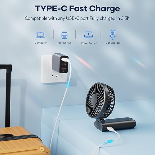 Miniatura 8 de HandFan Ventilador de mano mejorado de 5200 mAh, ventilador de mano de flujo de aire fuerte de 5 velocidades 27 horas de trabajo, ventilador