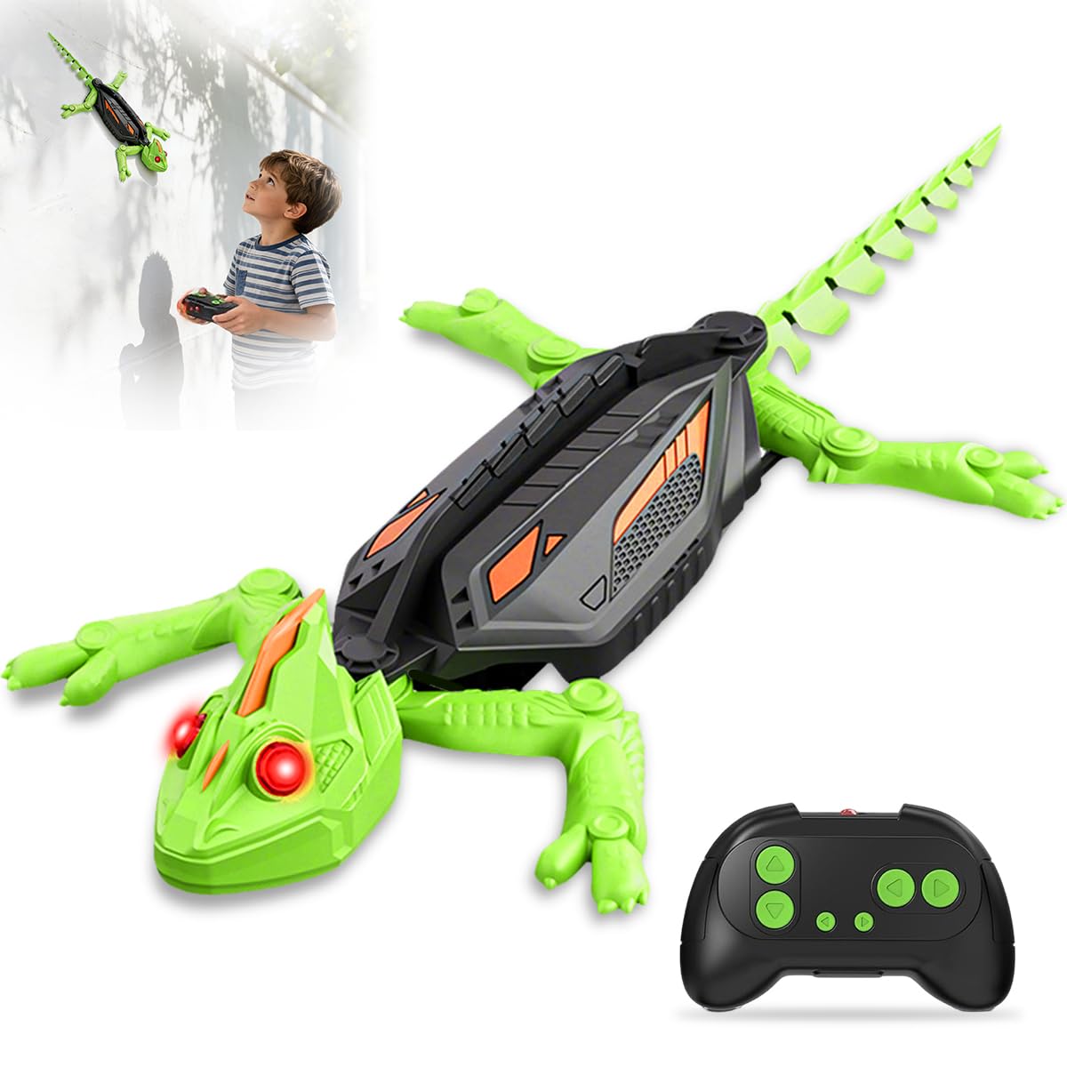 Gecko Radiocommandé, Rechargeable Lézard Télécommandé, Lezard Qui Gimpe au Mur avec Yeux LED, Jouet Lézard Robot pour Garçons 3 4 5 6 7 8 9 10 Ans, Cadeau Anniversaire Noël pour Garçon Fille