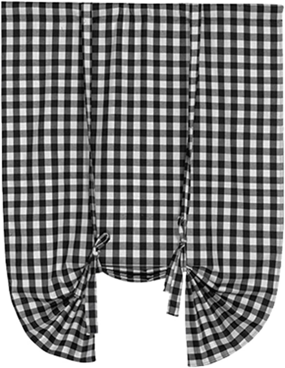 1 Panel Plaid Gingham Farmhouse Curtain,Tie Up Shade Curtain,Rod Pocket Valances for Kitchen/Living Room(Red/Green/Black) (Color : Green)