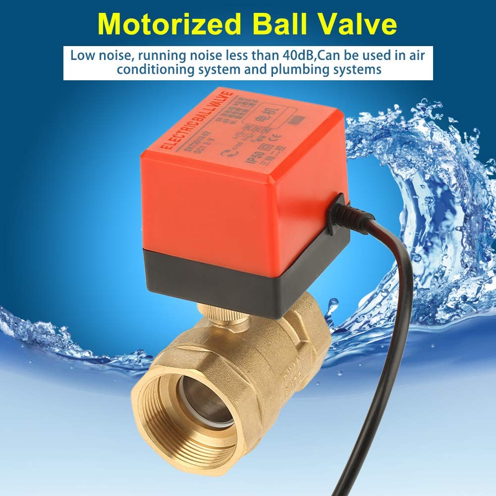 Nikou Zmotoryzowany zawór kulowy, zawór kulowy 12 V DC 12 V G1-1/2" DN40 mosiężna kula, 2-drożny napędzany siłownik, zawór kulowy, sterowanie przewodem, elektryczny zawór kulowy do klimatyzatora