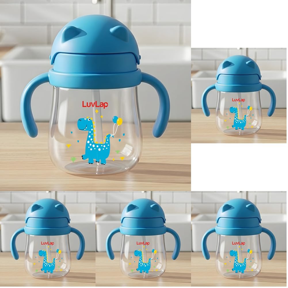 LuvLap Joy Anti Spill Sipper for Kids with Twin Easy-Grip Handles, 270 ml, Sippy Cups with Soft Silicone Straw, Training Cup for Kids,Water Bottle, Non-Toxic & BPA Free, 1 Year+ (Blue) (Pack of 5)-image-15