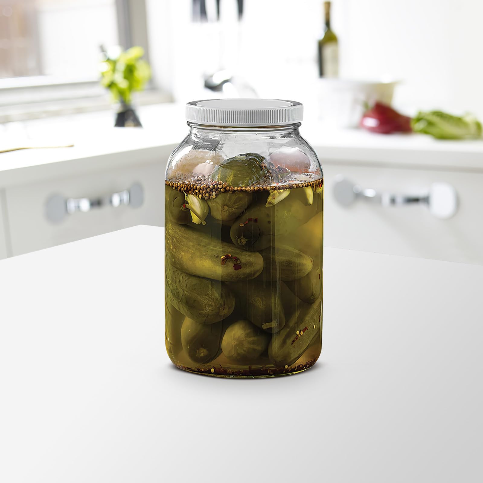 Zerodeko Frascos de Vidrio Galón con Tapa de Plástico Hermética, Tarro de Cristal de Boca Ancha para Encurtir y Fermentar, Almacenamiento Duradero y Elegante