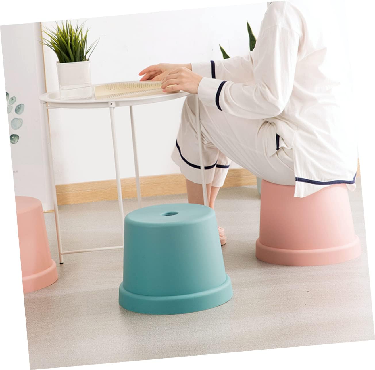 Plastic Footstool Small Non Slip Stool Lightweight Stackable Seating for Bedroom Living Safe Portable Design
