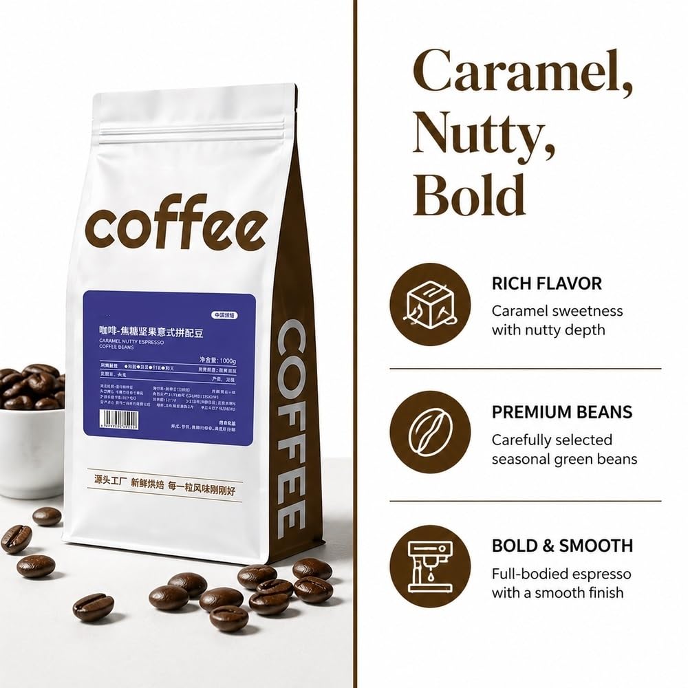 Miscela Espresso Medio-Scuro, Gusto Nocciola Caramello, Arabica, 1000g