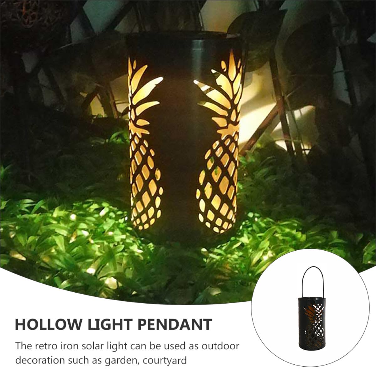 Abaodam Lámpara Solar Colgante de Hierro Artesanal Diseño Hueco de Piña, Luz Decorativa Resistente al Agua para Jardín y Patio, 1 Unidad para Exteriores
