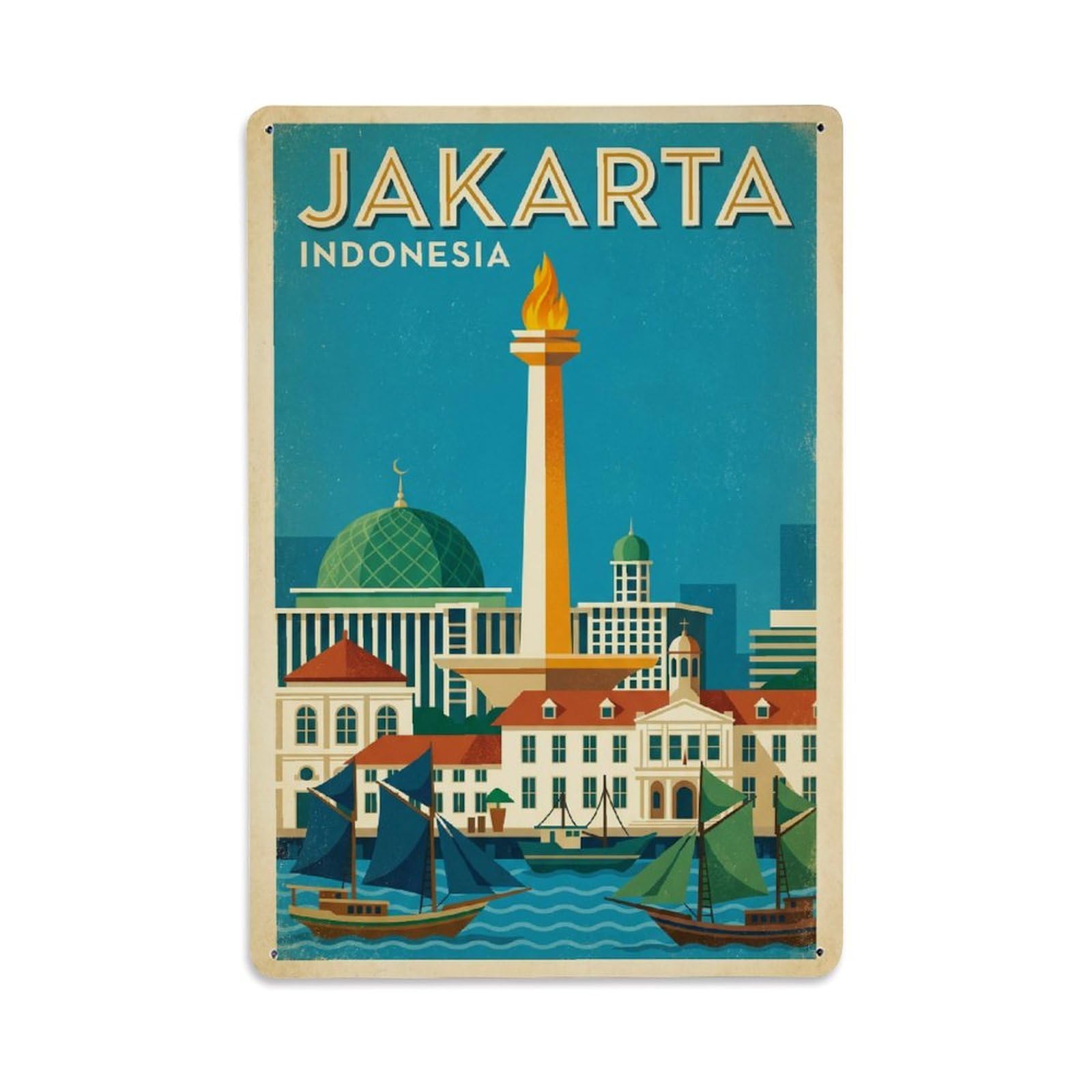 Gead 8X12inch Style Vintage Travel Indonesia Jakarta Metal Tin Sign