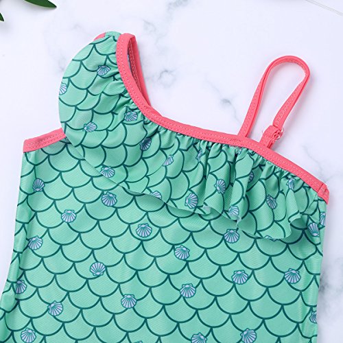 Image of ranrann Kids Baby Girls One Piece Swimsuit One Shoulder Ruffled Children Mermaid Swimwear Bathing Suit Beachwear
