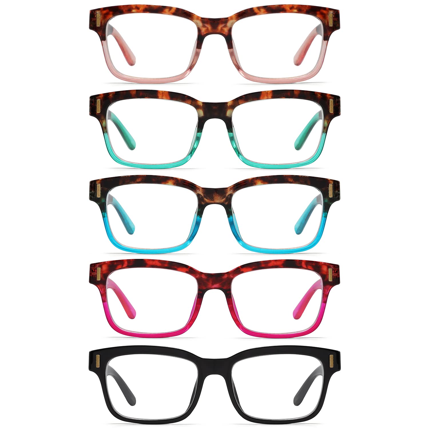 Reducblu 5 Pack Stylish Two Tone Reading Glasses for Women - Pattern Ladies Readers +4.00