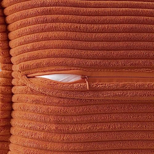 Image of MIULEE Fall Rust Decorative Euro Sham Throw Pillow Covers for Couch Bed Livingroom 22x22 Inch Set of 2 Boho Accent Throw Pllows Broadside Striped Patchwork Soft Corduroy Pillowcases, Terracotta