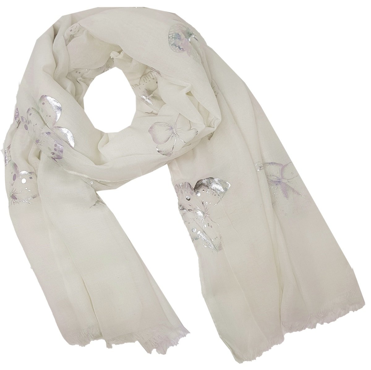 World of Shawls New Butterfly Print Ladies Celebrity Style Scarves Maxi, Scarf, Wrap, Sarong, shawls (Glitter Butterfly White)