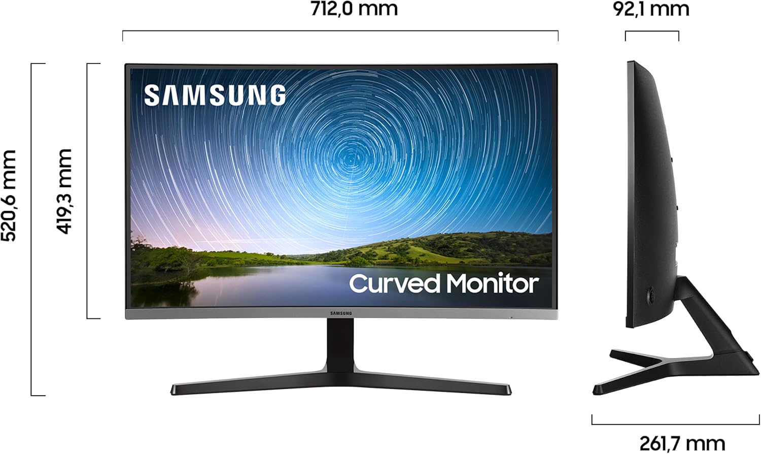 Samsung Monitor CR50 (C32R502), Curvo (1500R), 32", 1920x1080 (Full HD), VA, 75 Hz, 4 ms, FreeSync, HDMI, D-Sub, Ingresso Audio, Dark Blue Gray