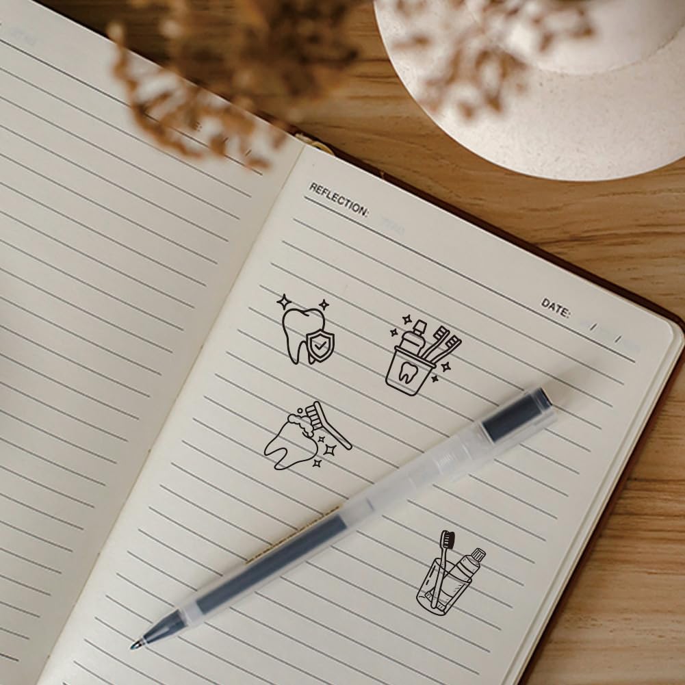 AHANDMAKER 5 Styles Mini Wooden Rubber Stamps, Tooth Toothbrush Toothpaste Patterns Round Handle Stamps Dental Health Theme Decorative Wooden Stamp for DIY Crafting Scrapbooking Card Making Planner