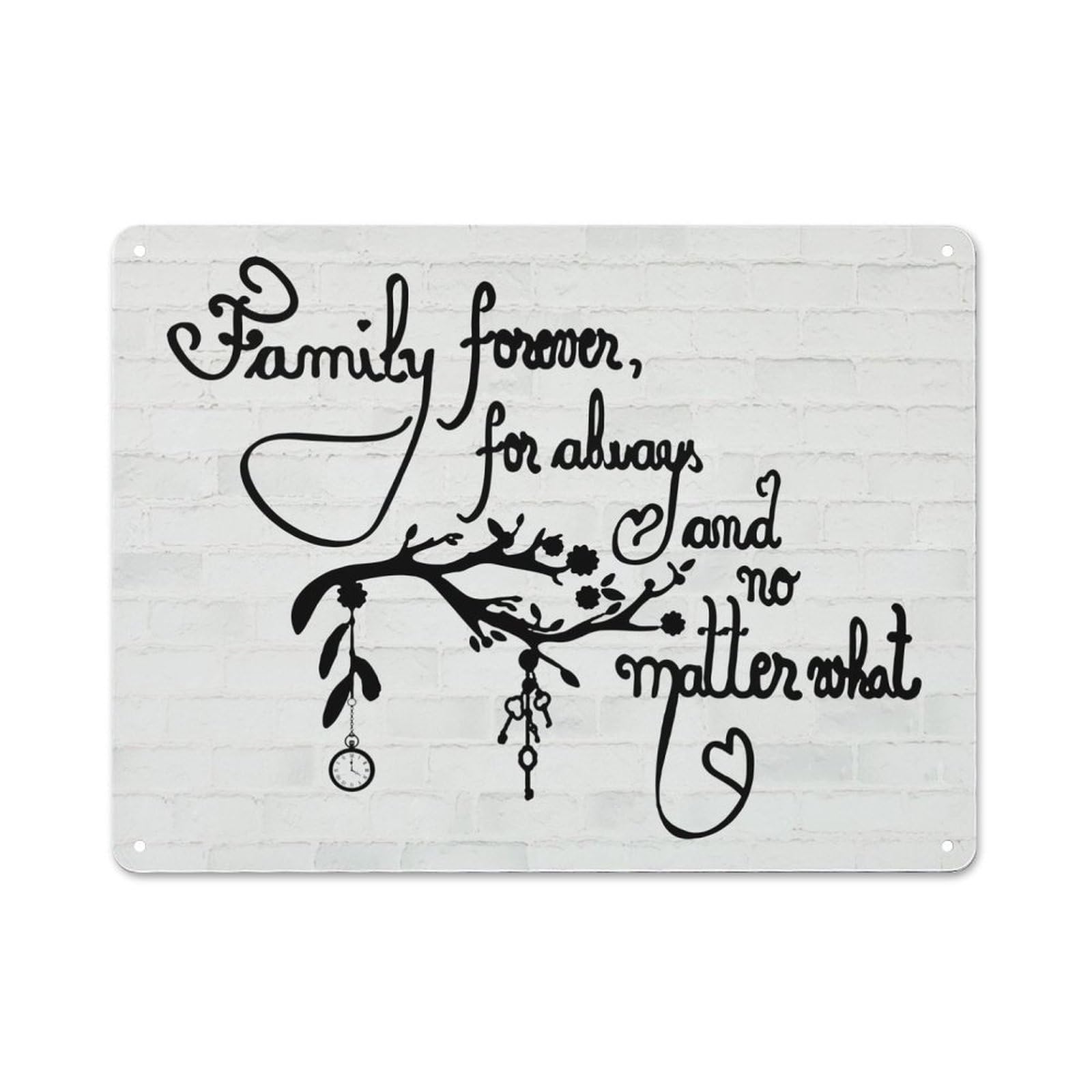 Junmoney Style-18 Classic Metal Plaque 30X40cm Featuring Family Forever For Always, Bistro Wall Plaque For Kitchen, Cafe, Pantry Or Dining Room