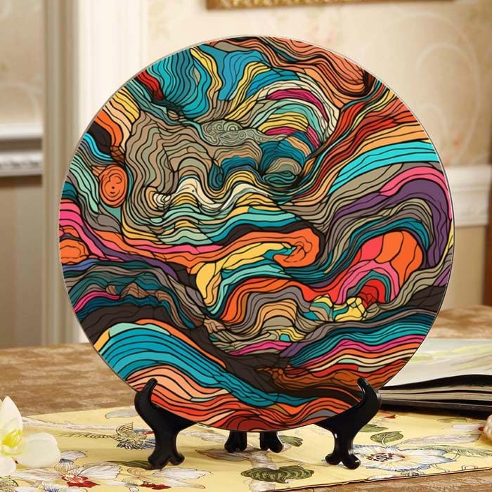 Topographic Ceramic Display Plate 10-inch Round, Home Decor with Stand & Hook DP-480044096