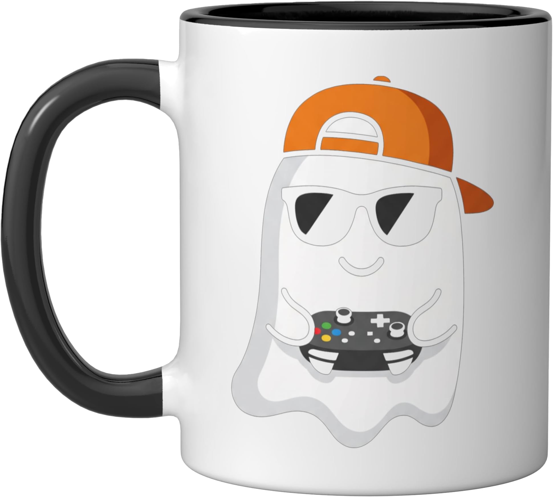 Halloween Ghost Gamer Video Gaming Boys Men Kids Ceramic Mug, Black/White