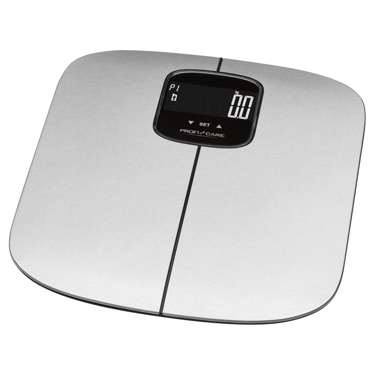 ProfiCare 7in1 Edelstahl-Analyse-Waage, Personenwaage mit Körperfettanalyse, hochwertige Wiegefläche aus Edelstahl mit LCD-Display, Personenwaage digital mit Step-On-Automatik, PC-PW 3006 FA