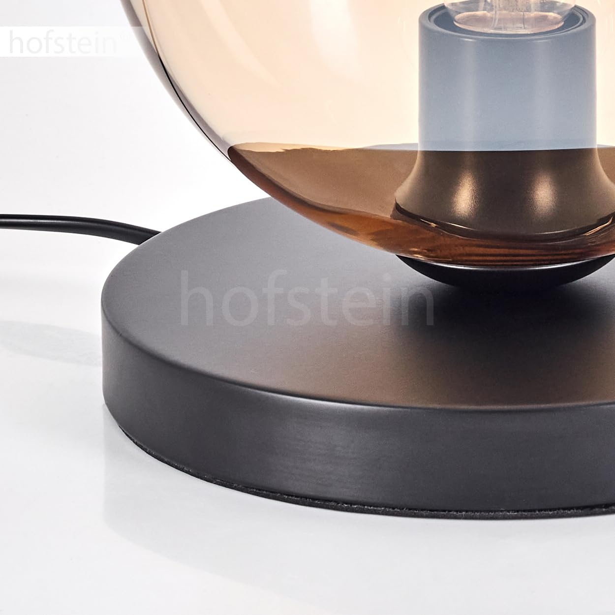 Tischleuchte Apedo, Tischlampe aus Metall/Glas in Schwarz/Bernstein/Klar, Leuchte im modernen Retro/Vintage-Design mit Schirm aus Glas (Ø 20 cm) u. An/-Auschalter am Kabel, 1 x E27, ohne Leuchtmittel