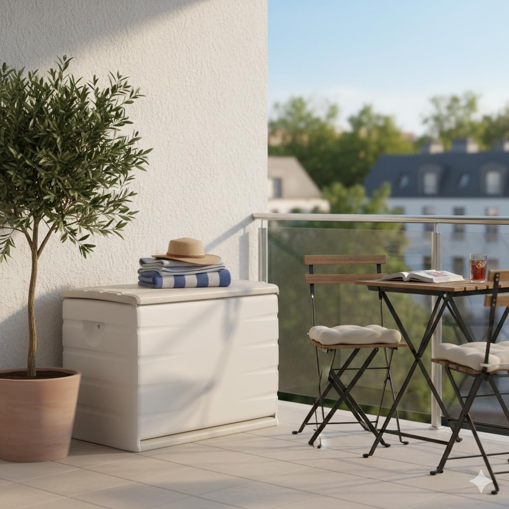 Recamania Skrzynia ogrodowa o pojemności 260 litrów - uniwersalna skrzynia zewnętrzna na taras i balkon 80 x 61 x 53 cm