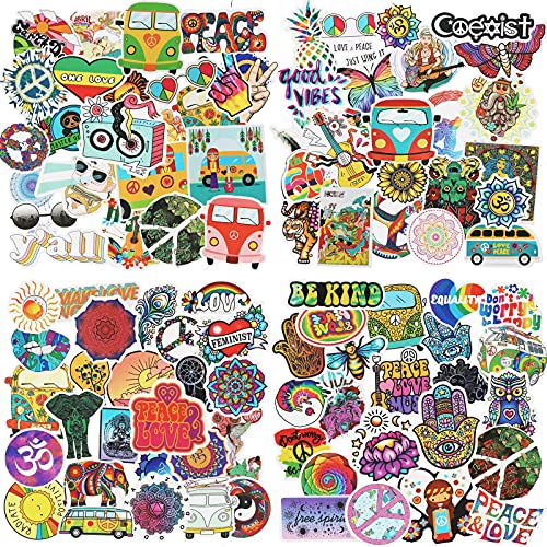 150 Pieces Hippie Stickers Vinyl Hippie Decals Waterproof Peace Hippie Stickers Cool Teens Colorful Stickers for Water Bottle Computer Guitar Skateboard Phone Luggage DIY Decoration