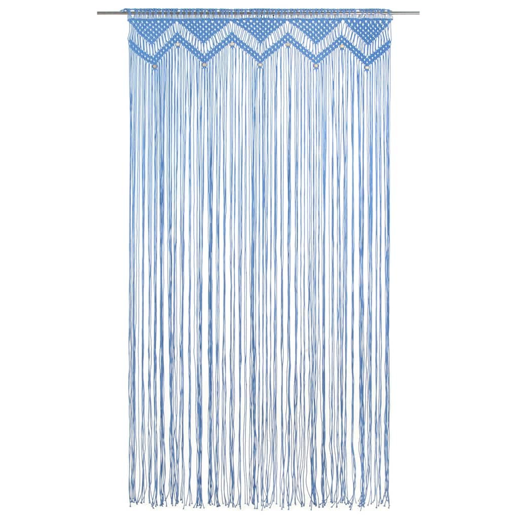 Rideau en macramé Bleu 140x240 cm Coton et Polyester, decoratif pour Porte, fenêtre, séparation pièce, Salon ou Chambre, Facile à Fixer et Couper Selon Vos Besoins