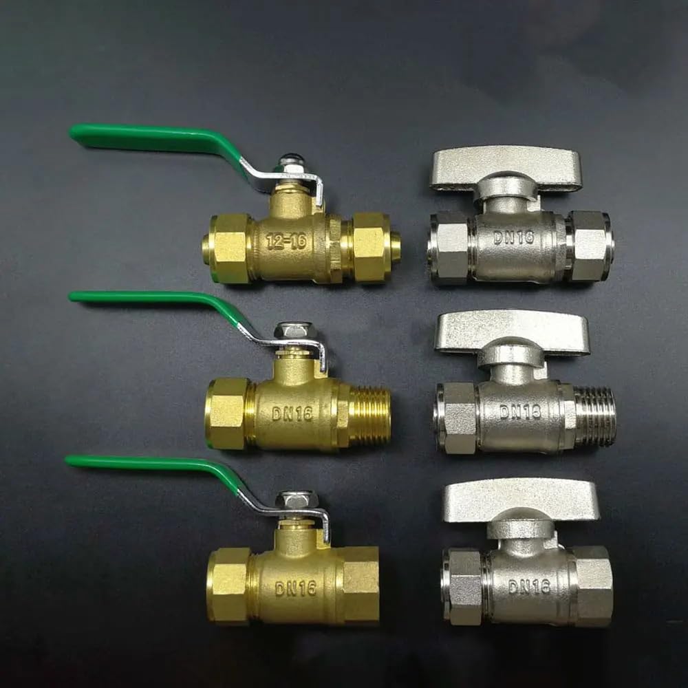 Brass Nickelage DN15 DN20 Male/Female Thread Ball Valve 1216/1418/1620/2025/2632 Pex Pipe Fitting Aluminum Pipe Fittings IDGTTLDF(1620 Nickel Plated)