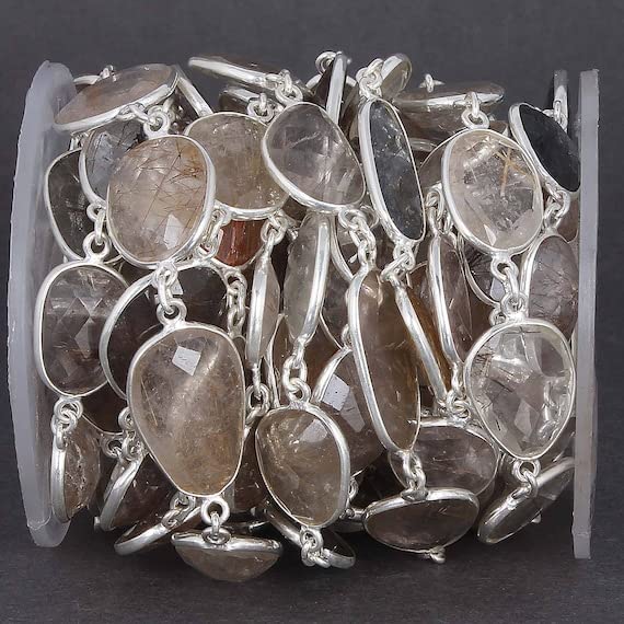 Chaîne connector quartz rutile doré en argent 925 de haute joaillerie