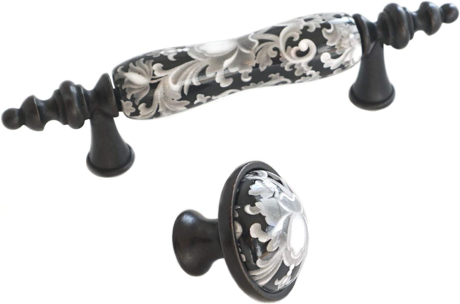 LBFEEL 4 Pack Ceramic Drawer Knob Black and White Rustic Dresser Drawer Pull Handle for Kitchen Cabinet Knob Furniture Hardware (4, Single Hole knob)