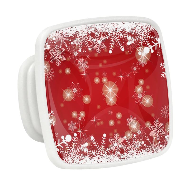 LORVIES 4 Pack 1.2" Christmas Decorative Cabinet Knobs, ABS Glass Square White Single Hole, Dresser Drawer Handles Pulls for Home Kitchen Bedroom (