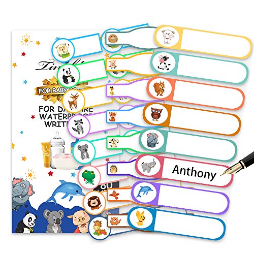 Baby Bottle Labels for Daycare, Tinabless Self-Laminating, Waterproof Write-On Name Stickers for School, Travel (Pack of 80)