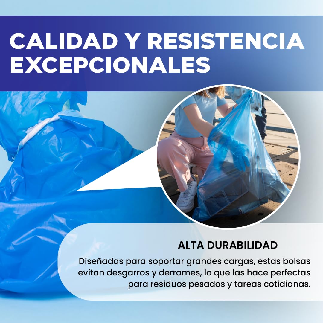 SANJOMA Bolsas Basura 30L | Ideal Para Cocina y Jardín, Alta Durabilidad y Resistencia | Bolsas Basura Grandes, Color Azul, Rollo de 25 Unid. | Caja De 50 Rollos De Bolsas De Basura 52 x 60 cm