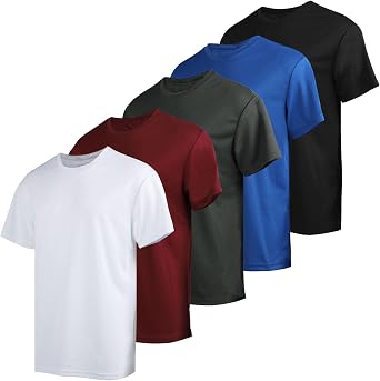 LeeHanTon 5 Pack Mens Workout T Shirts Running Athletic Quick Dry Short Sleeve Crew Neck Polyester Summer Performance Tee