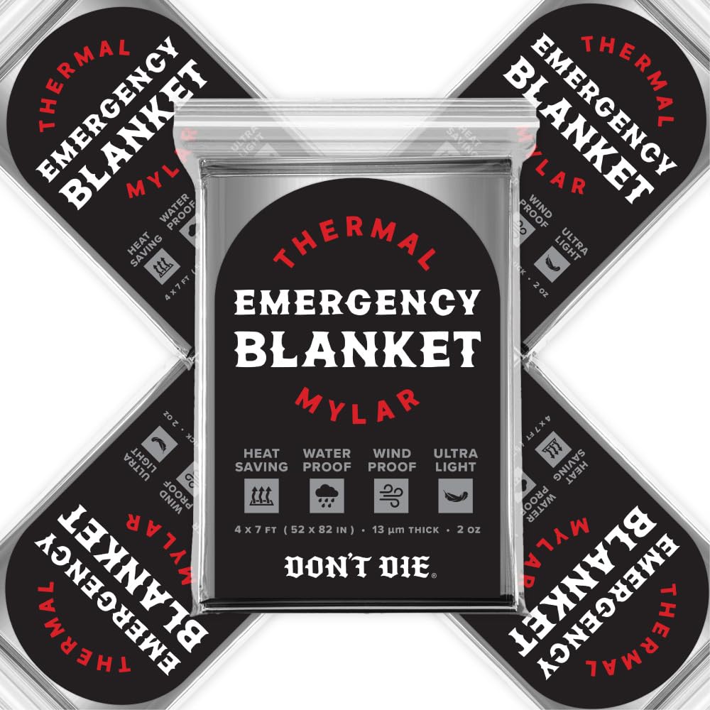 DON'T DIE Emergency Blanket - 5 Pack - Thermal Mylar Foil Space Blankets - Essential Survival Gear Supplies for Hiking Camping Tactical First Aid Go Bag Car Earthquake Disaster Kits-image-38