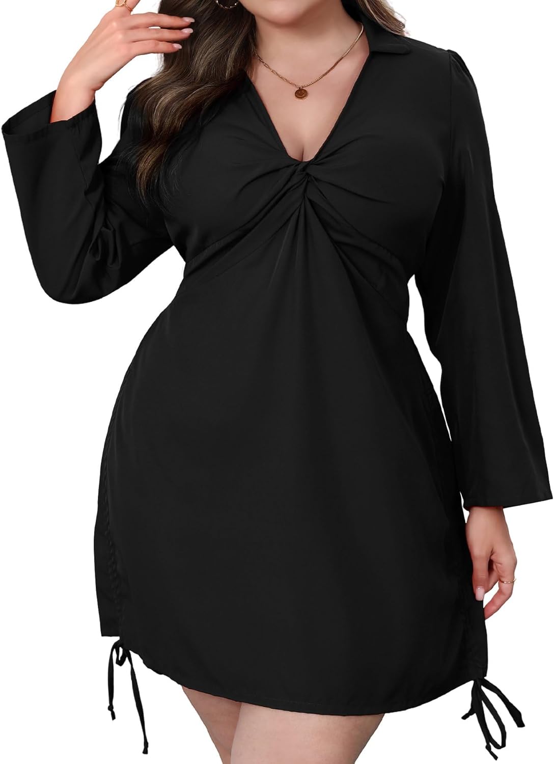 VillbeCoser Women‘s Plus Size Dress Long Sleeve V Neck A Line Mini Short Cocktail Summer Casual Dress