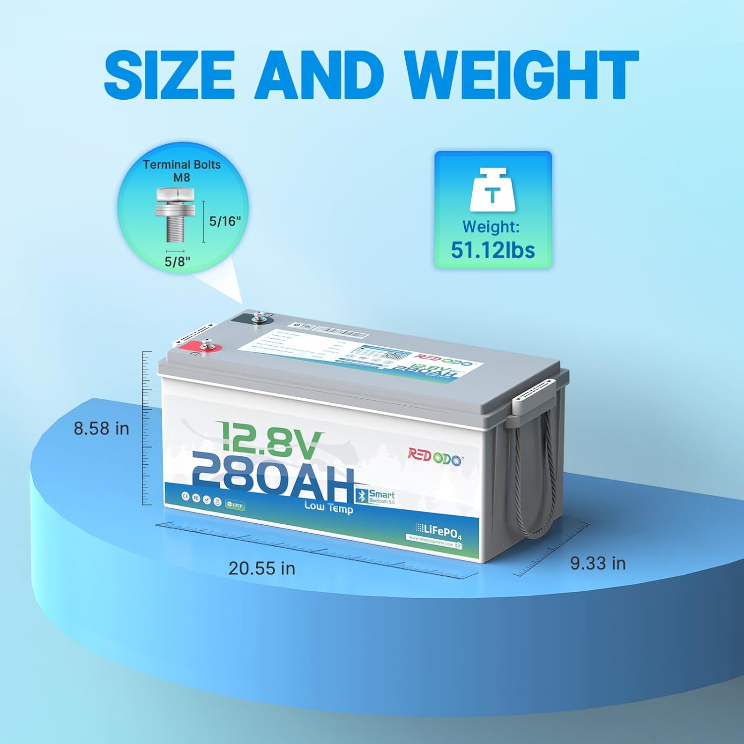 Redodo 12V 280Ah Bluetooth Lifepo4 Battery, Low Temp Cut-off Max 3584Wh Lithium Battery with 200A BMS, 4000+ Cycle, Ideal for Trolling motor, Marine, RV and Off Grid - 2 Pack