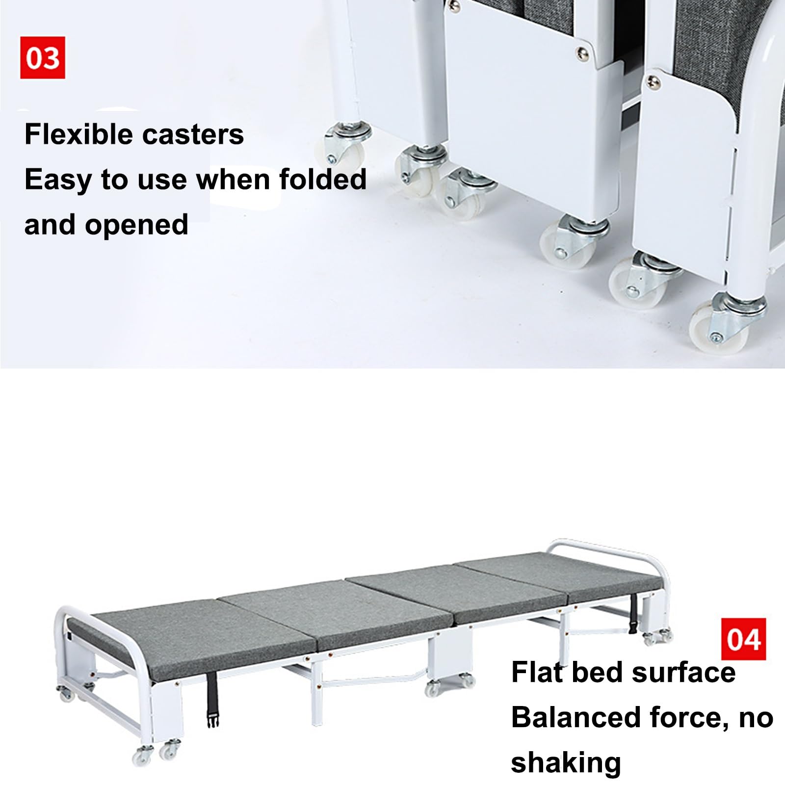 Klappbett mit Matratze Metall Klappbett, Tragbares Büro Klappbett, Stark Belastbar, Keine Installation Erforderlich, mit Rollen, für Haus, Büro, Camping(190 * 70 * 30cm)