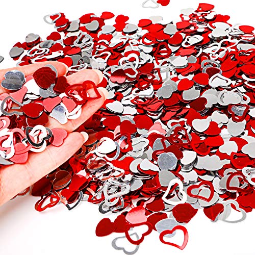 Konsait 2000PCS/15MM Metallic Foil Red Silver Heart Confetti Glitter Heart Sequin Valentine's Day Wedding Anniversary Party Home Table Decoration photo booth backdrop, Red, 2.4OZ - Thumbnail 2