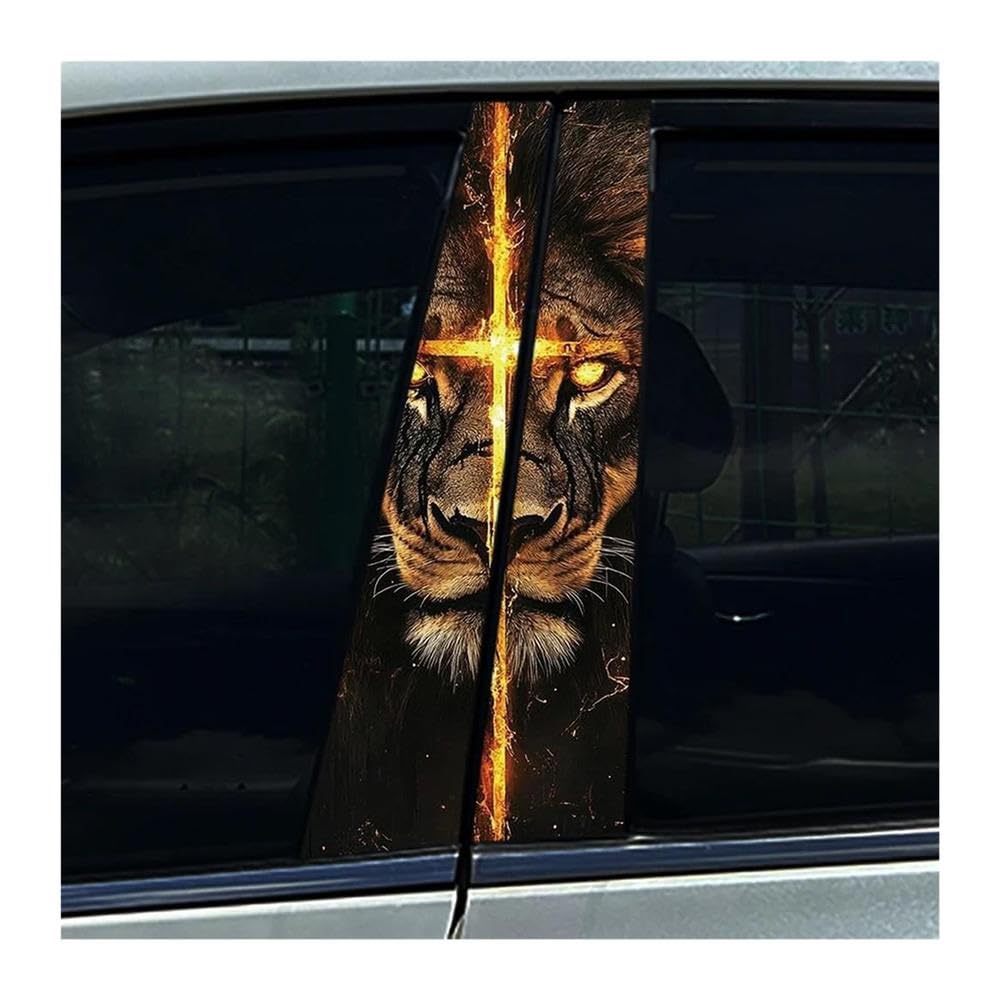 Body Parts 2PCS Christian Jesus Lion Cross Car Center Pillar Sticker B Pillar Protective Film Decoration(F)