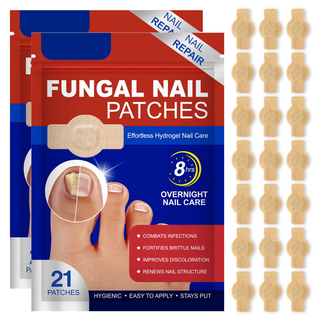 GXGM 42 Pezzi Fungal Nail Patches, Toppe Fungine per Unghie, Toppe per Unghie Fungo, Cerotti Multiuso per la Riparazione Delle Unghie dei Piedi Danneggiate Delle Unghie Scolorite