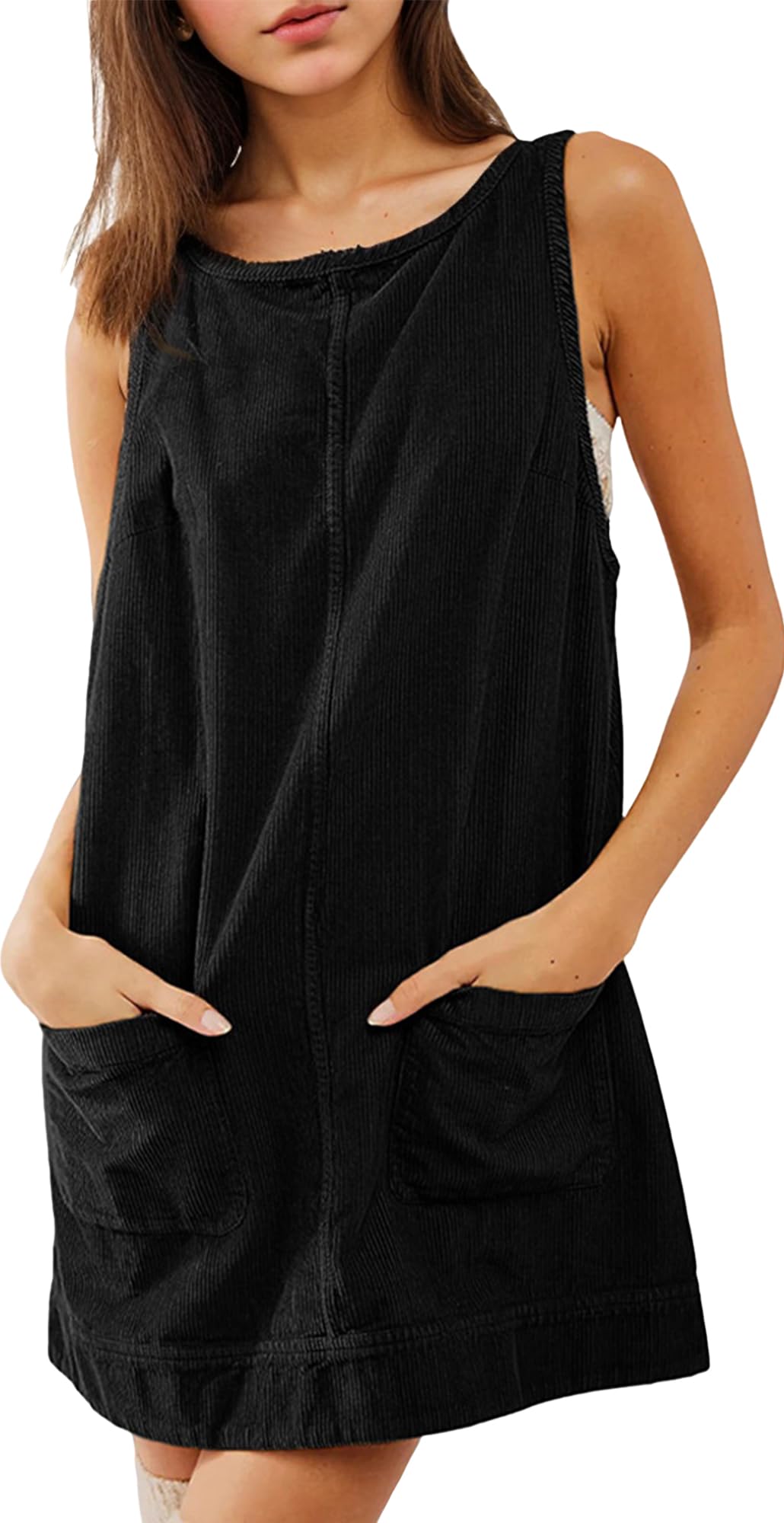 Robe décontractée en tricot col rond sans manches longueur genou