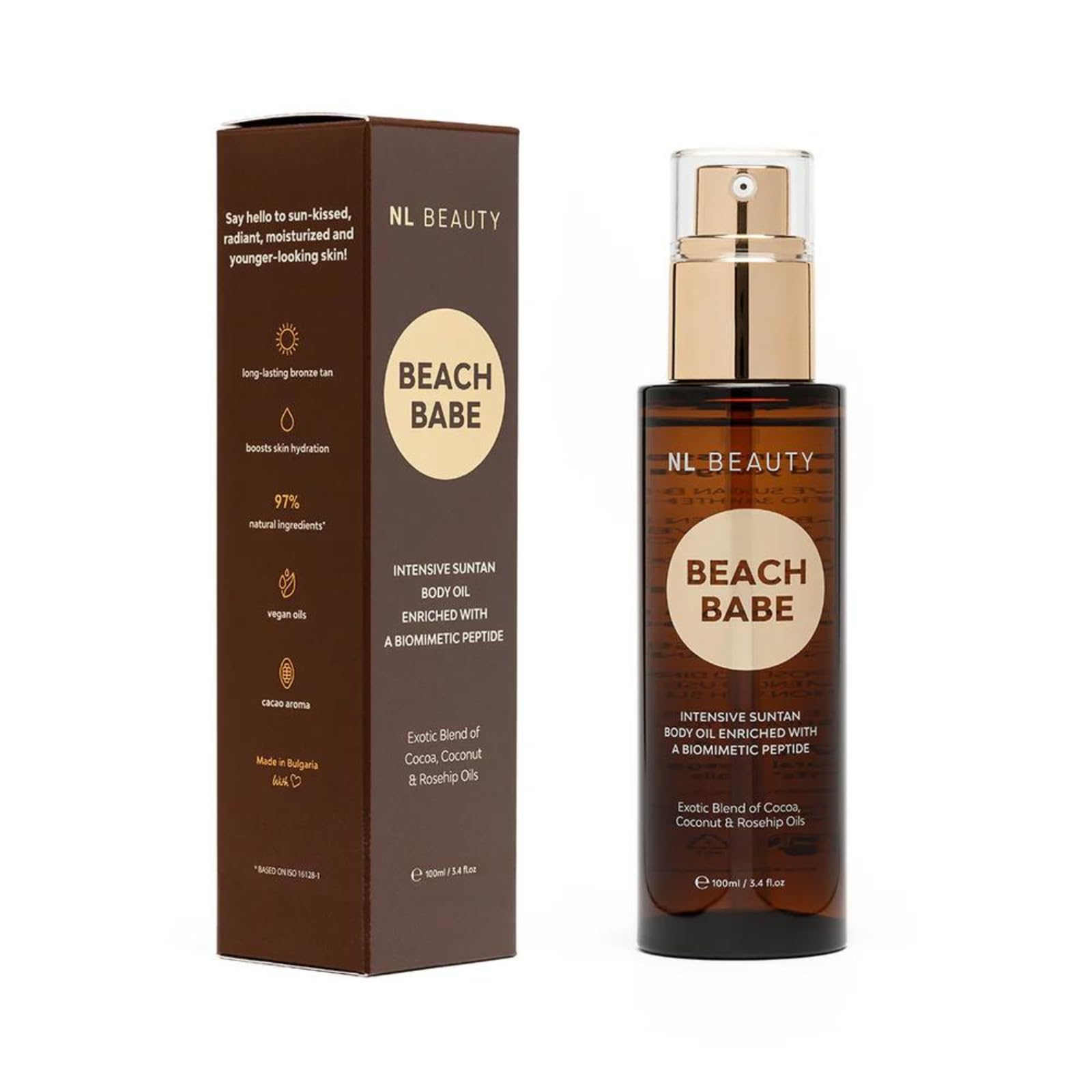 NL Beauty Beach Babe Aceite bronceador rápido 2 en 1 con aceites Veganos, Salicornia y Péptidos - Acelerador del bronceado incoloro - 100ml