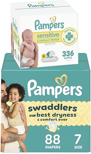 Miniatura 28 de Pañales tamaño 2, 186 unidades y toallitas para bebé, pañales desechables Pampers Swaddlers y toallitas para bebés de agua sensibles, paquetes
