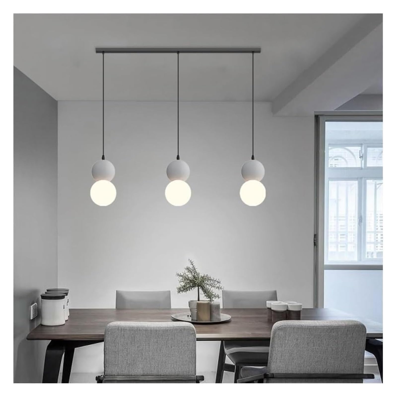 Lampa wisząca Lampa wisząca, betonowe lampy wiszące Biała szklana kula Lampa wisząca Regulowany przewód Wisząca lampa do wyspy kuchennej Sufitowa oprawa oświetleniowa(Gray)