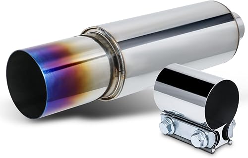 M-AUTO Silenciador universal de entrada de 2.5 pulgadas y salida de 4 pulgadas, accesorios de acero inoxidable resistente, punta de corte recto para