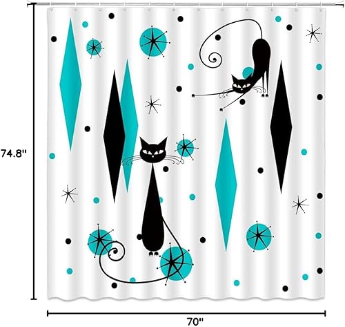 Miniatura 63 de GCTNBJL Cortina de ducha geométrica moderna de mediados de siglo, gato negro, estrellas atómicas, abstracto, rosa, negro, geométrico, retro, de los
