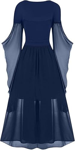 Miniatura 2 de Vestido punk gótico para mujer, con mangas de trompeta, conjunto bohemio, disfraz de Halloween, hombros descubiertos, vestido de manga de mariposa